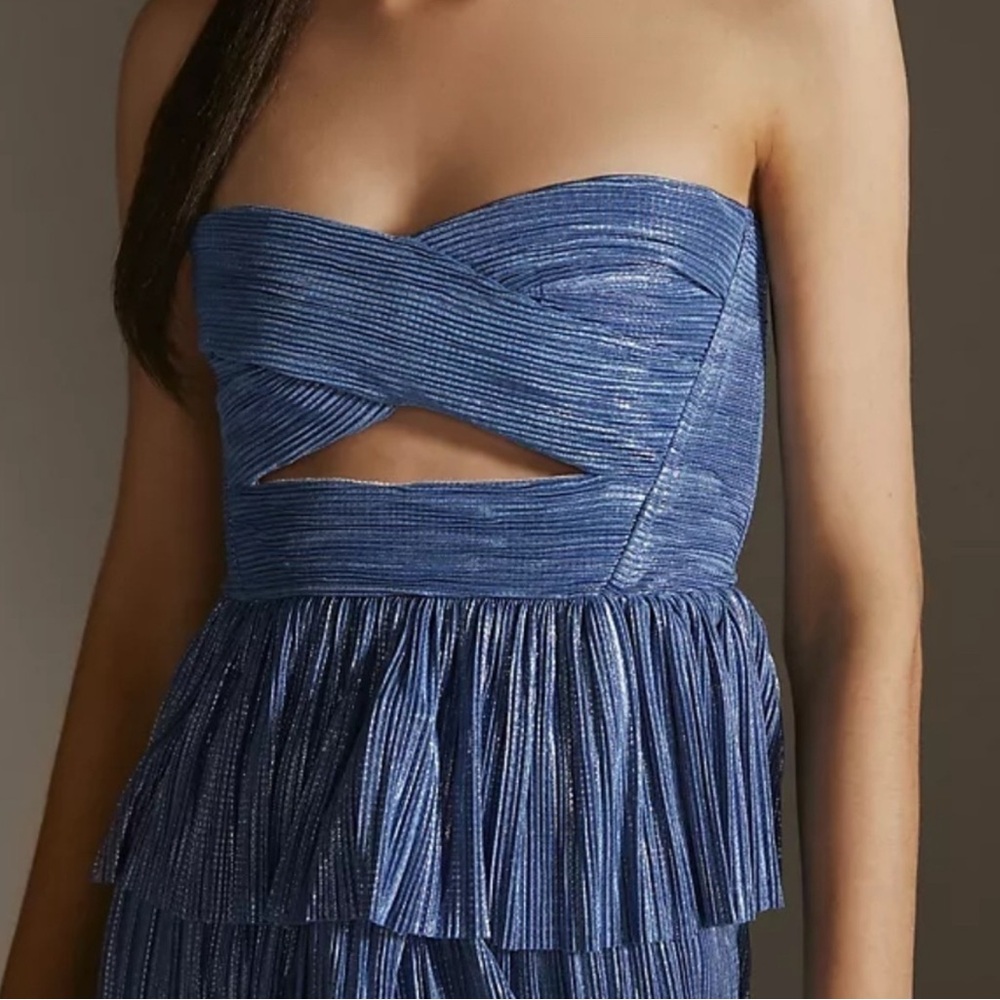 Sabina Musayev Lizi‎ Tube Top in Blue Metallic Cami Tank Lace Up Back Large